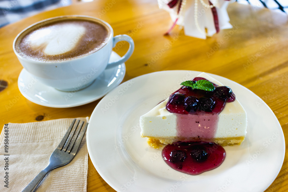 Blueberry Cheese pie with coffee ready for the day. Blueberry Cheese pie with coffee ready for the day.