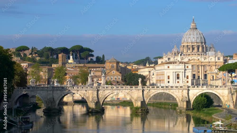 Rome Skyline with Vatican St Peter Basilica and St Angelo Bridge