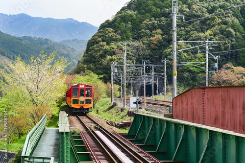 A sightseeing retro train line that runs along mountain