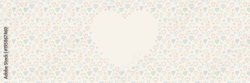Background with hand drawn hearts nad copyspace. Template of a banner. Vector.