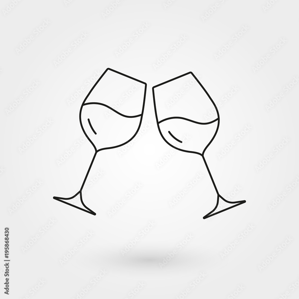 Cheers outline icon. Couple wine glasses in minimal line design. Toast
