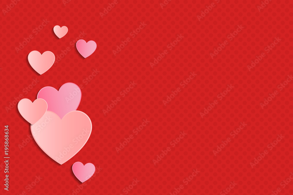 Shiny hearts on dotted background with copyspace. Template of poster for Valentine's Day, Mother's Day or Women's Day. Vector.
