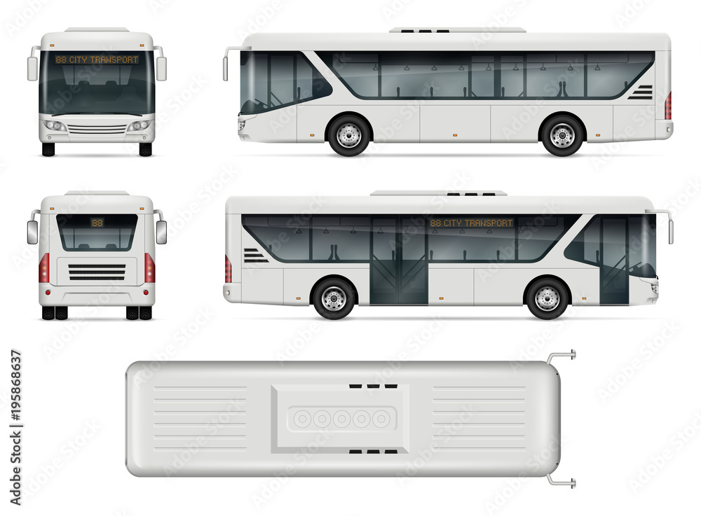 Bus vector mock-up. Isolated template of city bus on white background.  Vehicle branding mockup. Side,