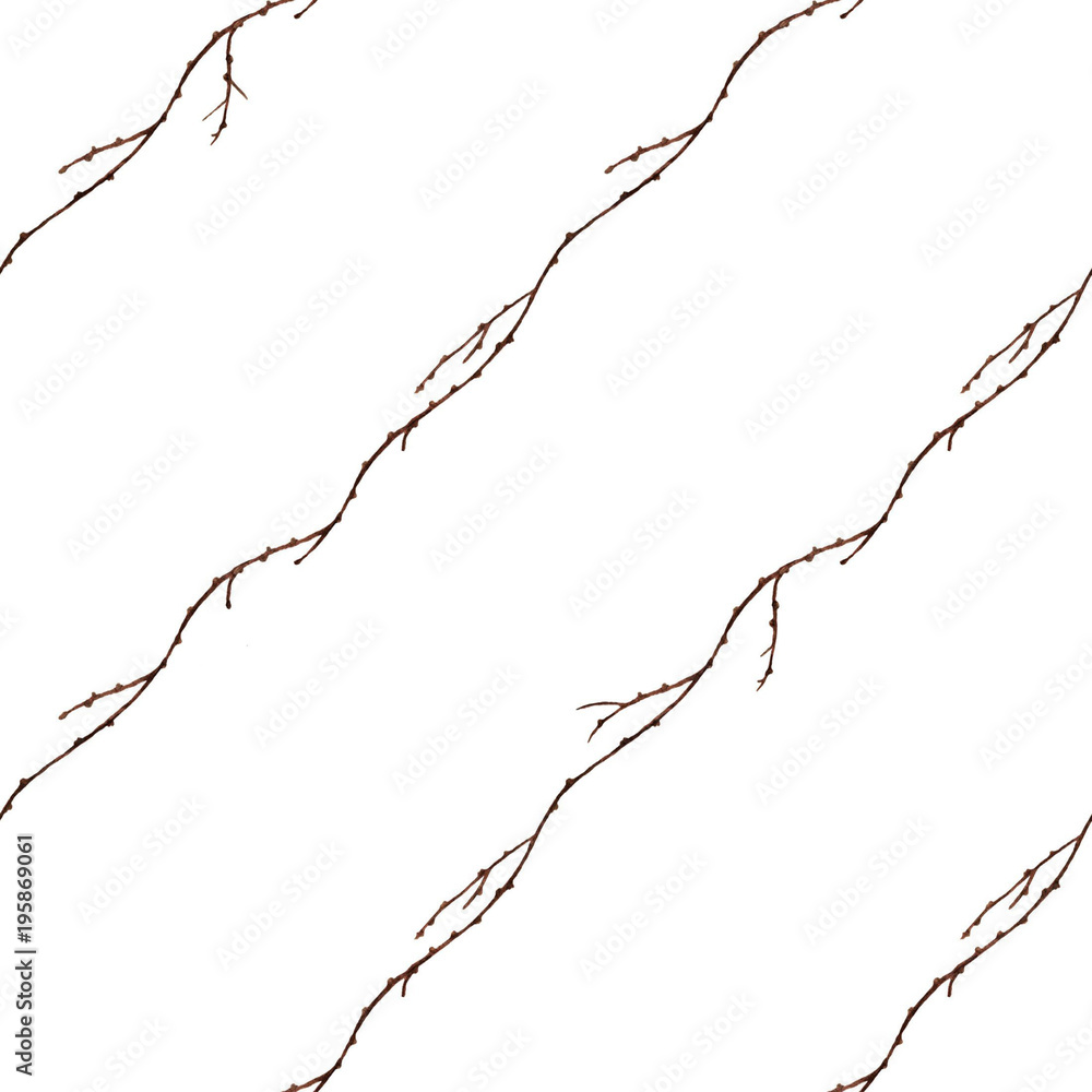 Willow branches - seamless pattern isolated on white background