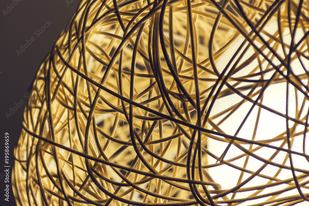 View of the round lamp made of rotan View of the round lamp made of rotan