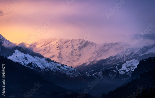 view after sunset of Mountains in manali ,Himachal Pradesh India photo