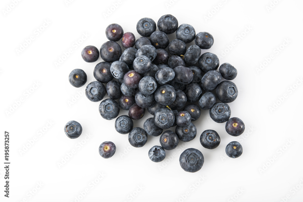 Fruit: Top View of Fresh Blueberries Isolated on White Background Fruit: Top View of Fresh Blueberries Isolated on White Background