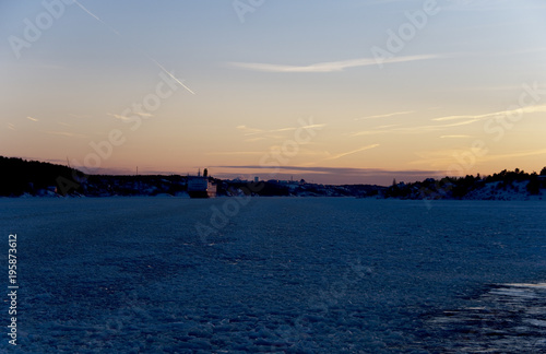 Canvas Print Winter evening on the ferry from Stockholm city to Vaxholm in Stockholm archipel