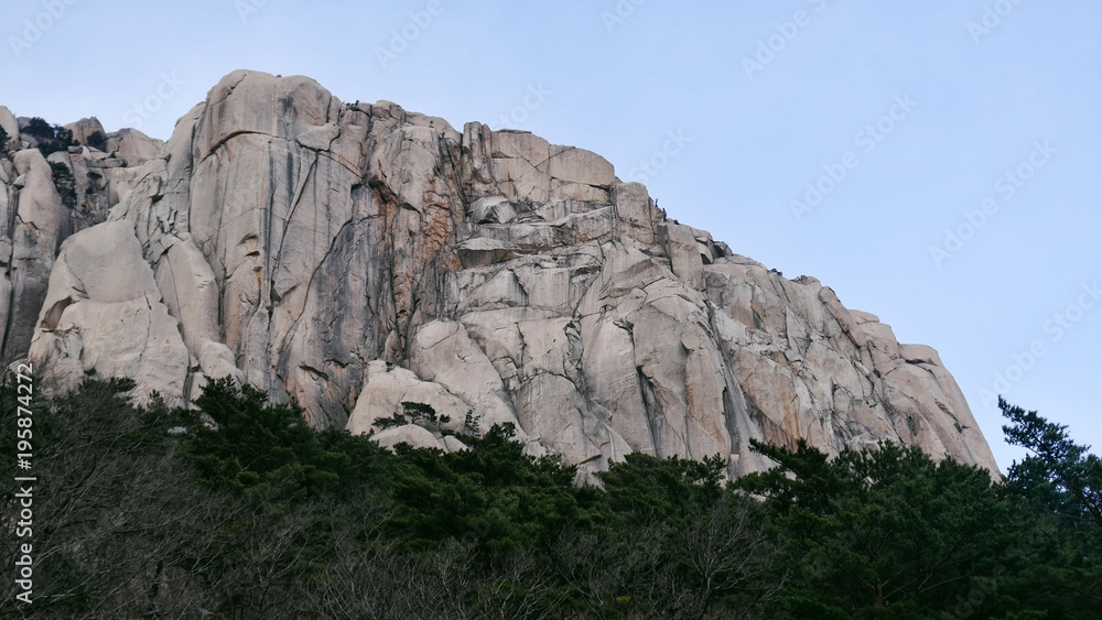 View to the big rock Ulsanbawi in Seoraksan National Park. South Korea View to the big rock Ulsanbawi in Seoraksan National Park. South Korea