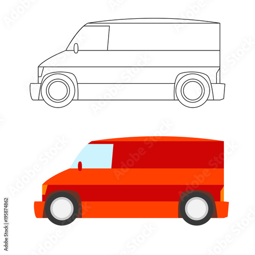 red minivan vector illustration flat style  profile 
