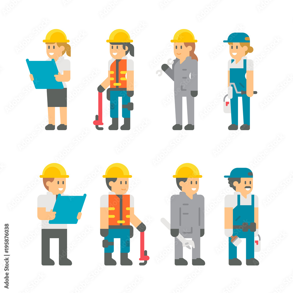 Flat design building workers set Flat design building workers set