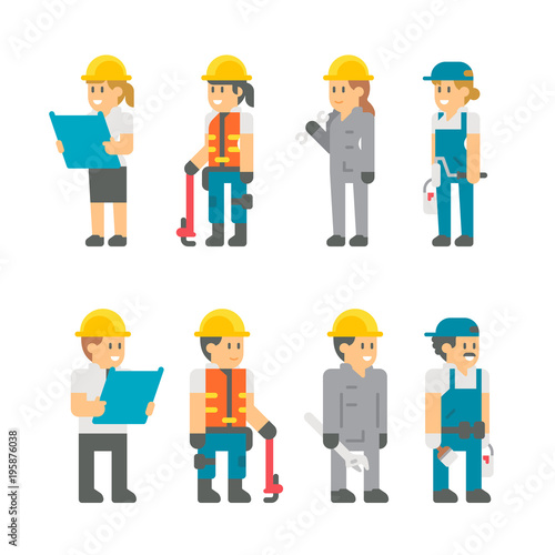 Flat design building workers set