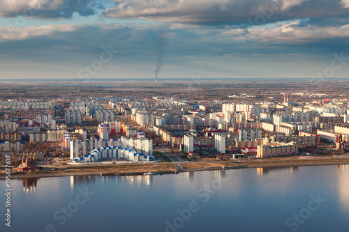 Top view the city of Nizhnevartovsk in spring