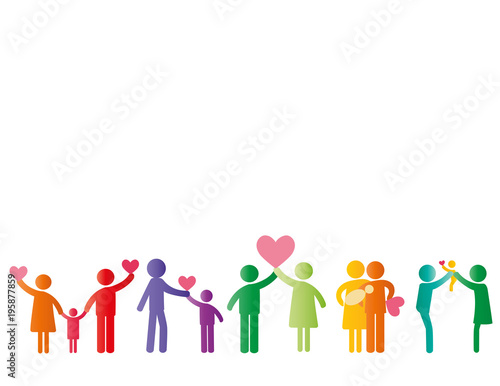 Family pictogram with parents and kids or cooples.