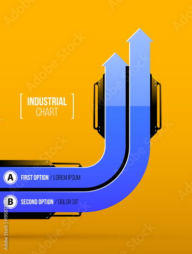 Vector chart template with two round arrows in hi-tech industrial style on deep yellow background