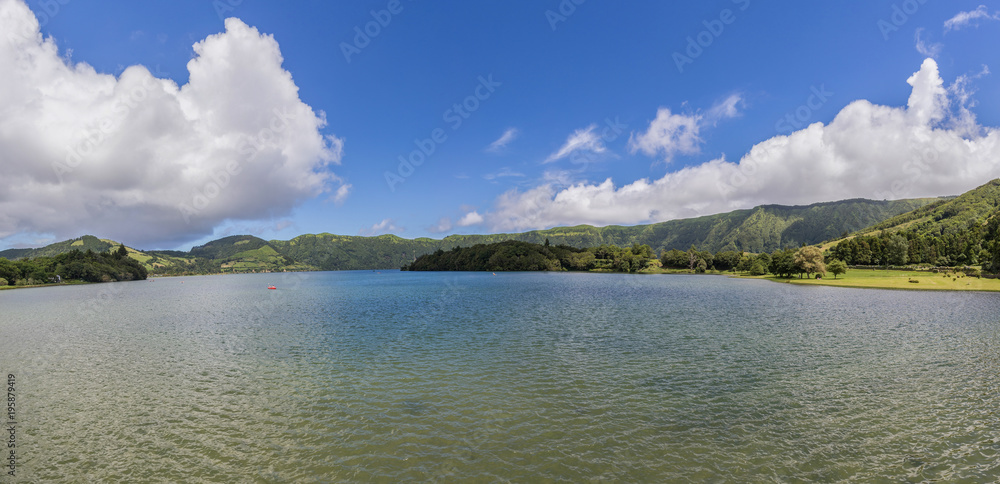 Panoramic image of Sete Cidades lagoon, Sao Miguel Island - Azores Portugal