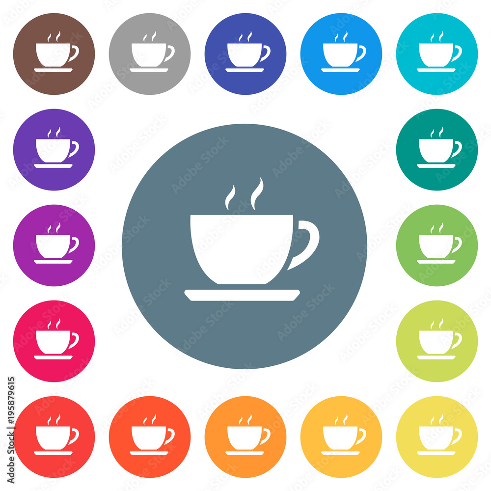 Cup of coffee flat white icons on round color backgrounds Cup of coffee flat white icons on round color backgrounds
