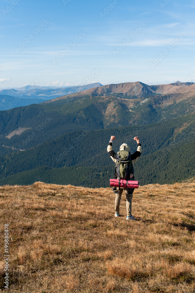 Fototapeta premium A happy man among nature