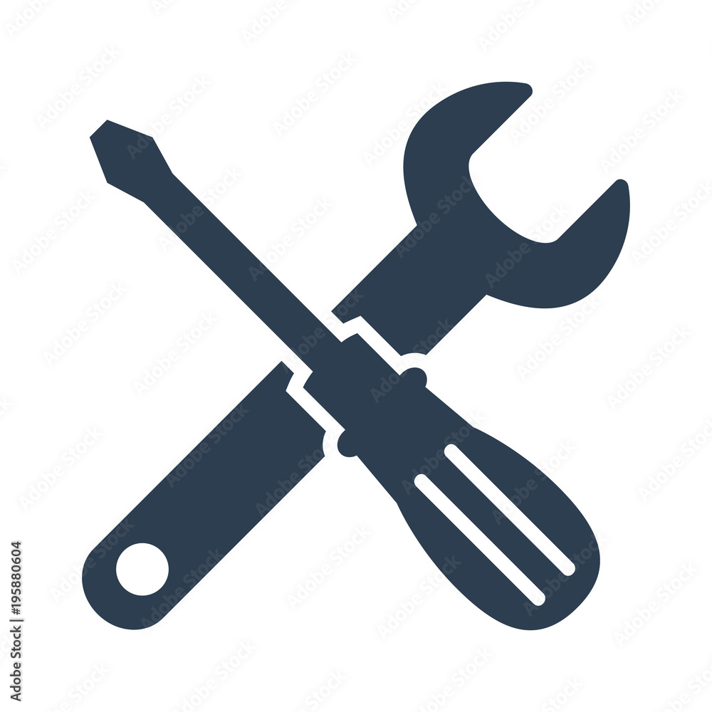 wrench and screwdriver icon on white background. wrench and screwdriver icon on white background.