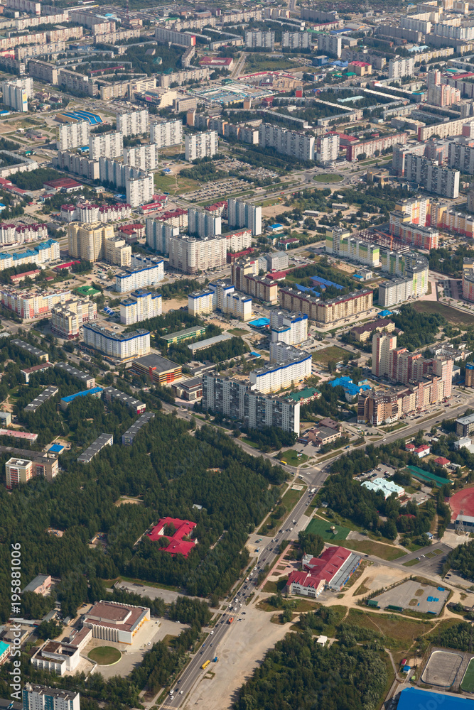 Top view the city of Nizhnevartovsk in spring