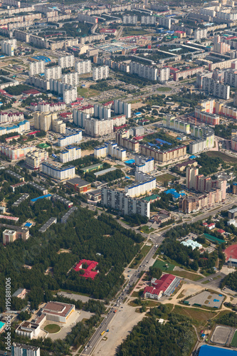Top view the city of Nizhnevartovsk in spring