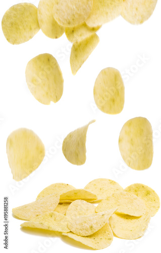 Salted potato chips isolated