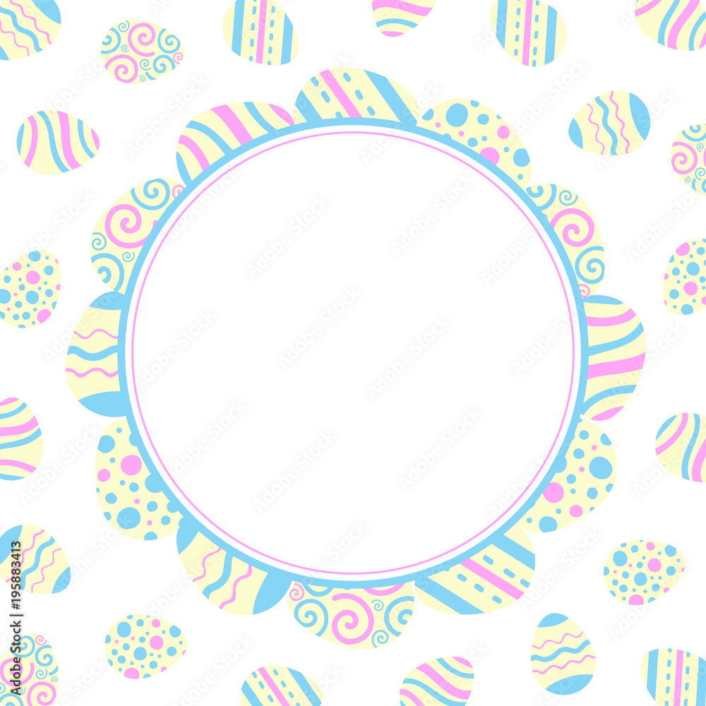 Illustration for scrapbooking. Easter holiday illustration. Round frame of colored eggs. Flat design