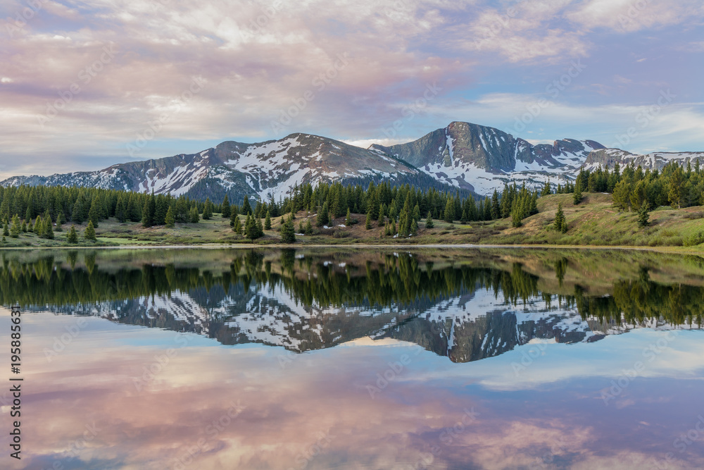 Sunrise Reflection on a Colorado Mountain Lake