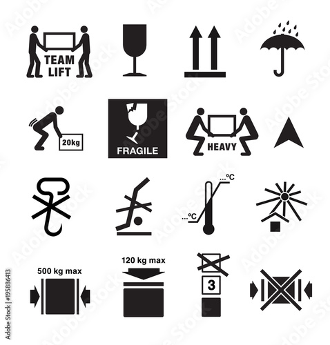 Packing marks indicating danger during transportation. Vector elements. EPS10.