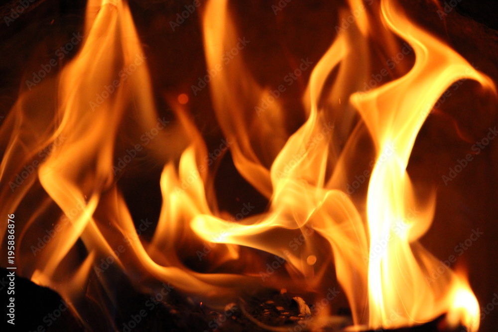 Fire flames and coals on black background
Fire flames and coals on black background