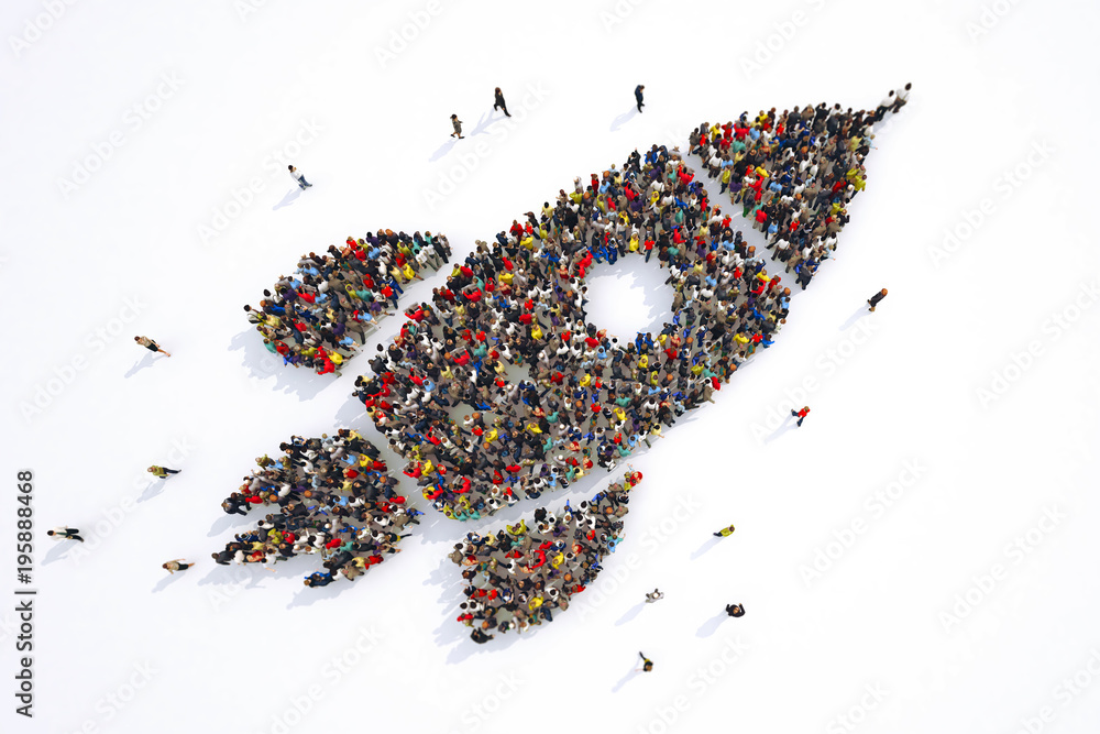 © alphaspirit - Many people together in a rocket shape. 3D Rendering © alphaspirit - Many people together in a rocket shape. 3D Rendering