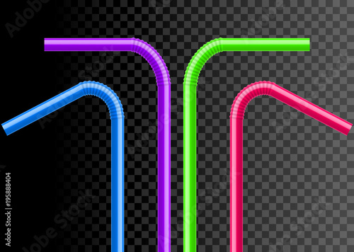 Drinking straws set. Vector colorful pipe tube plastic straw for juice, cocktail isolated