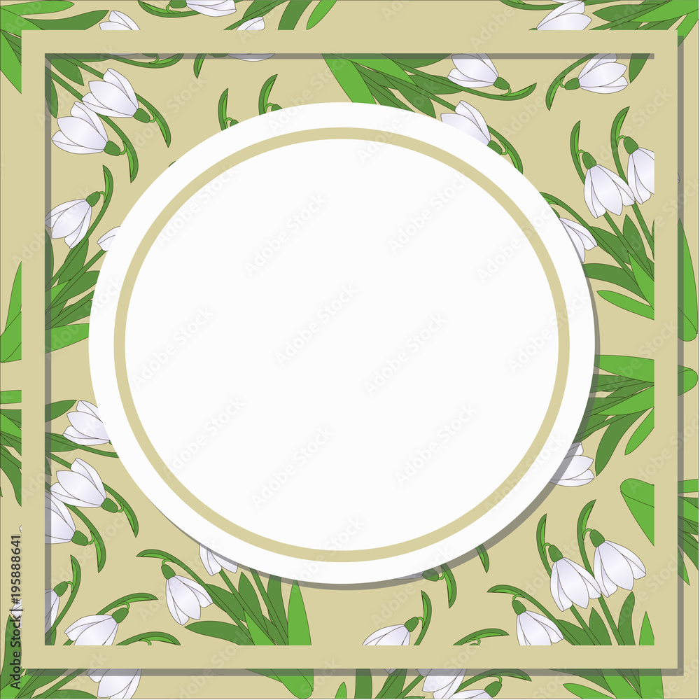 Vector card with round patterns of snowdrop flowers. Vector card with round patterns of snowdrop flowers.