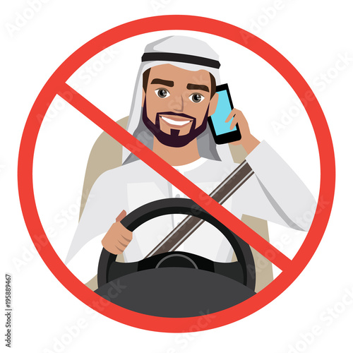 man driving a car talking on the phone. sign stop danger