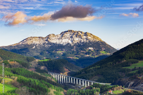 Typical Basque landscape, with its mountains and winter colors photo