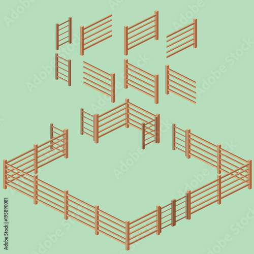 Isometric Rail Fence Building Kit