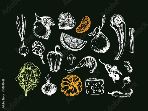 Healthy food - hand drawn doodles
