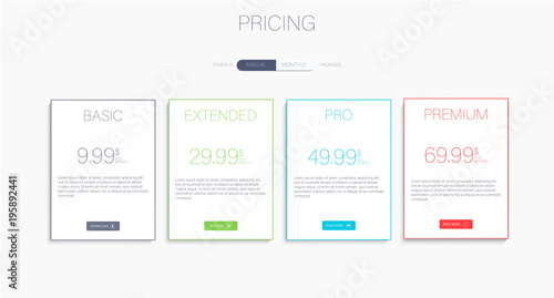 Three banners. Pricelist, hosting plans and web design boxes of banners. Banners for tariffs and price lists. Web elements. Plan the hosting. design for a web application.