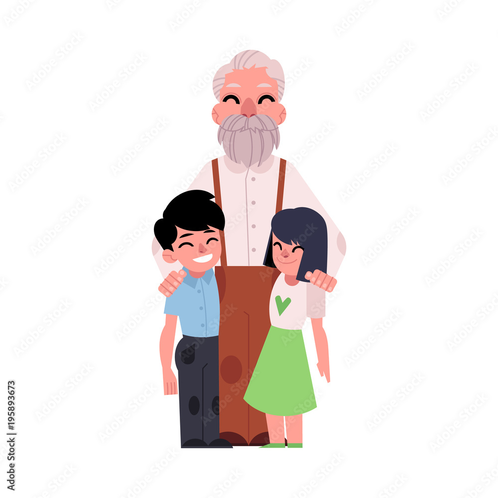 Family portrait, grandfather, grandpa hugging grandchildren, happy and smiling, flat cartoon vector illustration on white background. Grandfather, grandpa with grandchildren, happy family hug concept Stock Vector | Adobe Stock Family portrait, grandfather, grandpa hugging grandchildren, happy and smiling, flat cartoon vector illustration on white background. Grandfather, grandpa with grandchildren, happy family hug concept Stock Vector | Adobe Stock