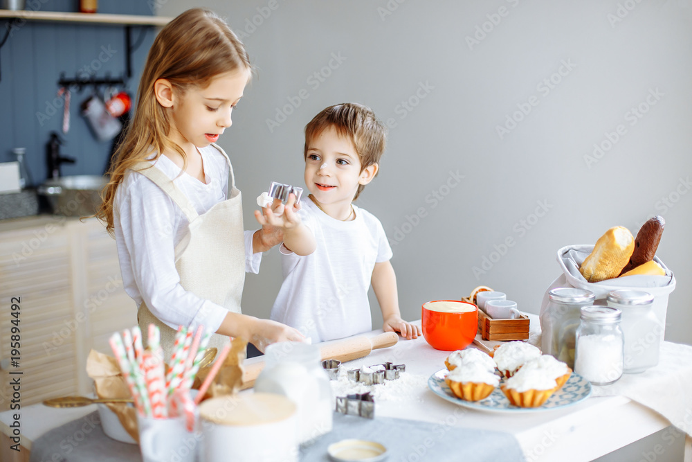 Kids Cooking Baking Cookies Kitchen Concept. Kids Cooking Baking Cookies Kitchen Concept.