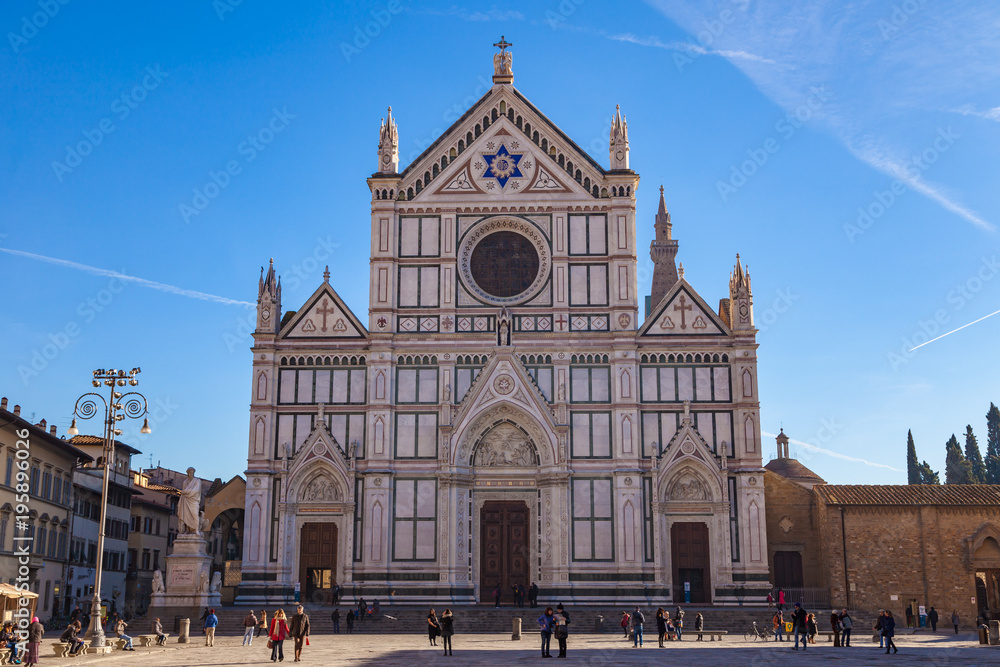 FLORENCE, ITALY - DECEMBER 23, 2017: Piazza Santa Croce with famous Basilica di Santa Croce in Florence, Tuscany, Italy