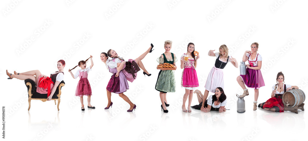 Obraz premium Viele Frauen im Dirndl machen Party Collage