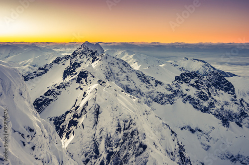 Beautiful mountain sunset panorama, winter Tatra mountains, Poland © tomeyk