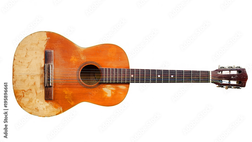 Old guitar on white Old guitar on white