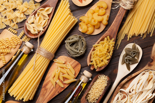 Various pasta and condiments