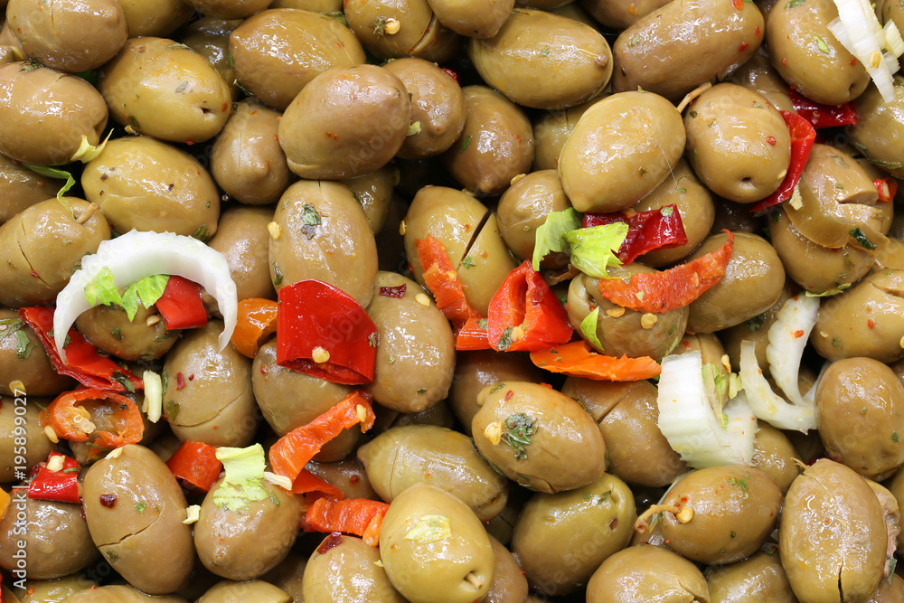 typical Apulian green olives for sale in a market typical Apulian green olives for sale in a market