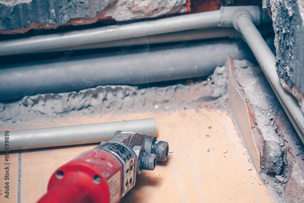 Water pipes made of polypropylene in the wall Stock Photo Adobe Stock