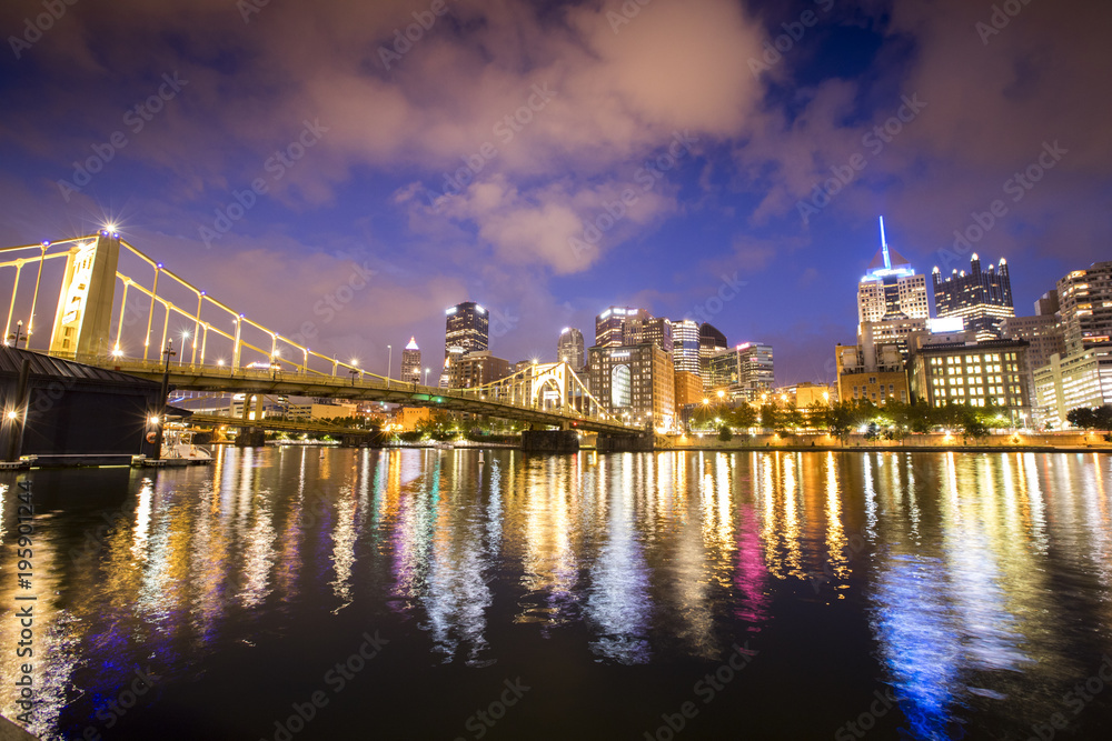Reflections on the Allegheny River from Downtown Pittsburgh, Pennsylvania