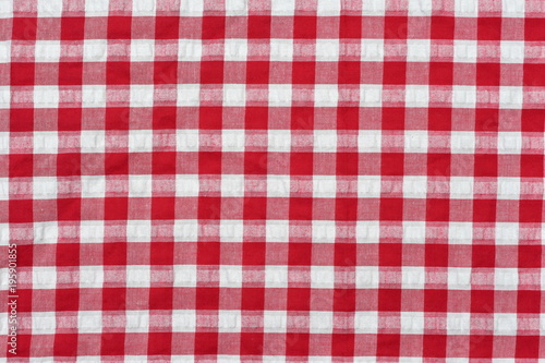 Red classic checkered tablecloth , background with copy space