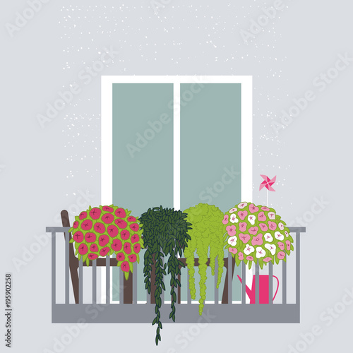 Flowers on the balcony. Vector illustration.